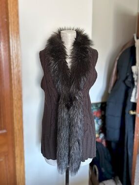 Style & Co. Women’s Brown Faux Fur Trim Tunic Vest Medium